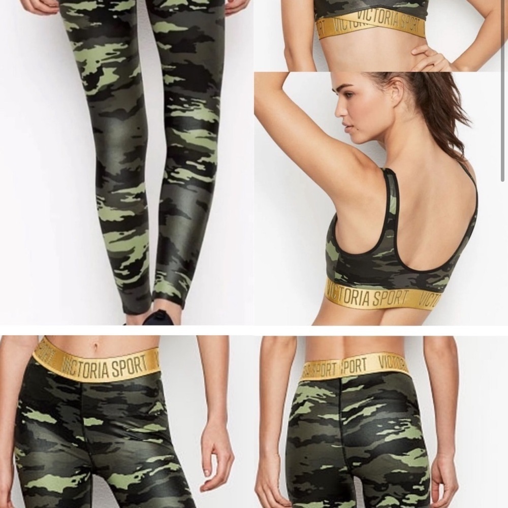 Victoria's Secret Camo Sports Bra & Leggings Set - Green, Black, Yellow - Picture 4 of 13